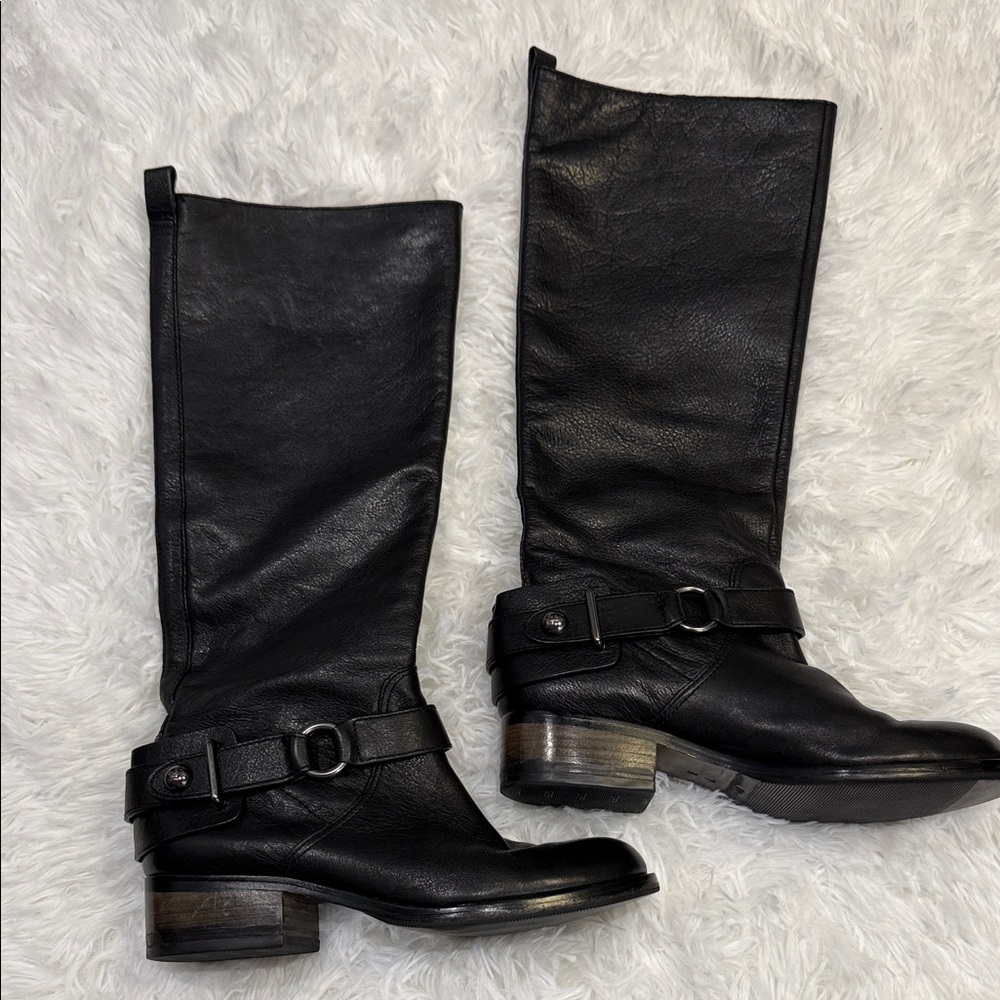 Coach Natalie Riding Boots Black Leather Sz 8 Moto Harness